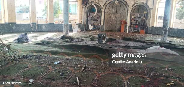 An inside view of the damaged Seyedabad Grand Mosque after a powerful blast ripped through the Shi'a community mosque full of worshippers during...