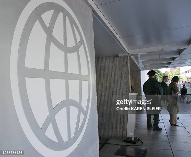 The logo of the World Bank is seen at the entrance to the building 08 May, 2007 in Washington, DC. World Bank president Paul Wolfowitz's hold on his...