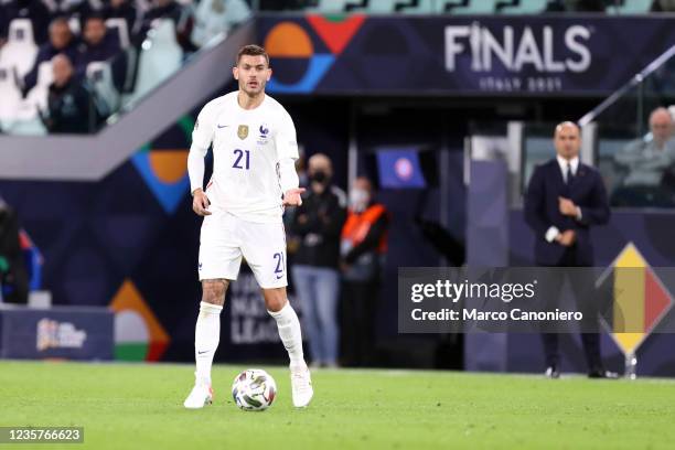 Lucas Hernandez of France in action during the Uefa Nations League semi-final match between Belgium and France . France wins 3-2 over Belgium.