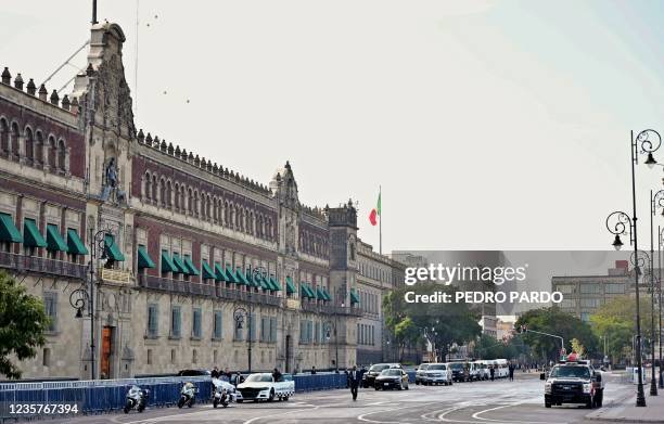 National Guard agents provide security outside the National Palace in Mexico City while US Secretary of State Antony Blinken and Mexican President...