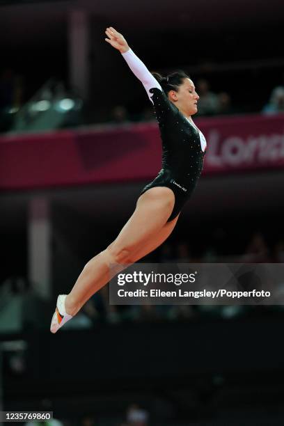 Anna Dogonadze representing Germany while competing in the womens trampoline during day 8 of the 2012 Summer Olympics at the North Greenwich Arena on...