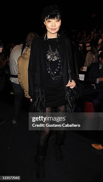 Model Irina Pantaeva attends the Vivienne Tam Fall 2011 fashion show during Mercedes-Benz Fashion Week at The Theatre at Lincoln Center on February...