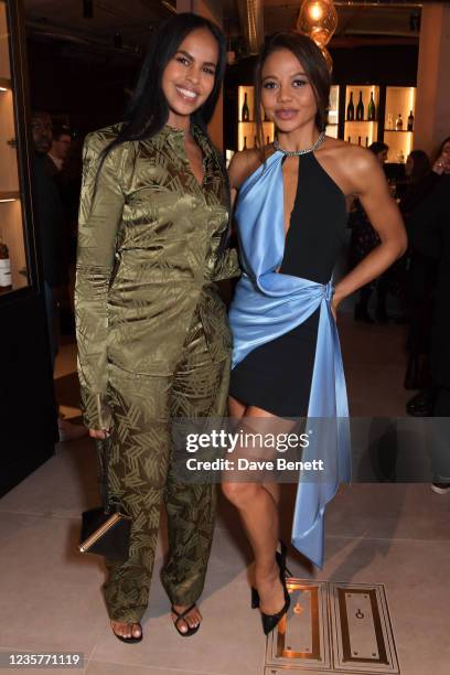 Sabrina Dhowre Elba and Emma Weymouth, Marchioness of Bath, attend the launch of Idris Elba And David Farber's Porte Noire Bar and Shop in Coal Drops...