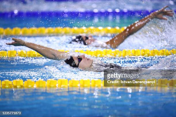Ilaria Cusinato of Italy competes in the women's medley 400m final on day two at the FINA Swimming World Cup in the Duna Arena on October 08, 2021 in...