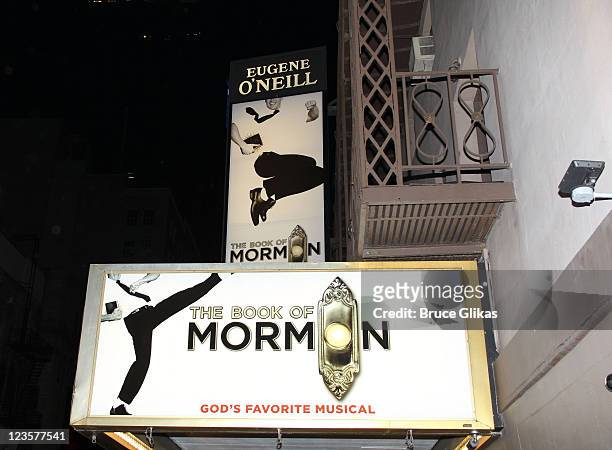 Signage at "The Book of Mormon" on Broadway at The Eugene O'Neill Theater on March 11, 2011 in New York City.