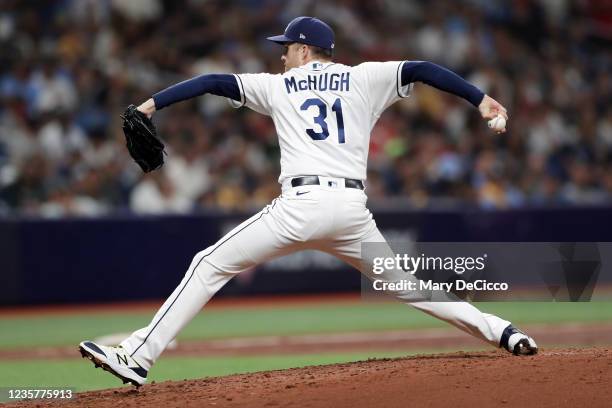 Collin McHugh of the Tampa Bay Rays pitches in the third inning during Game 2 of the ALDS between the Boston Red Sox and the Tampa Bay Rays at...