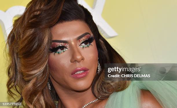 Drag queen/producer Shangela arrives for the Los Angeles Premiere of Season 2 of HBOs unscripted series "We're Here" at Sony Pictures Studios in...