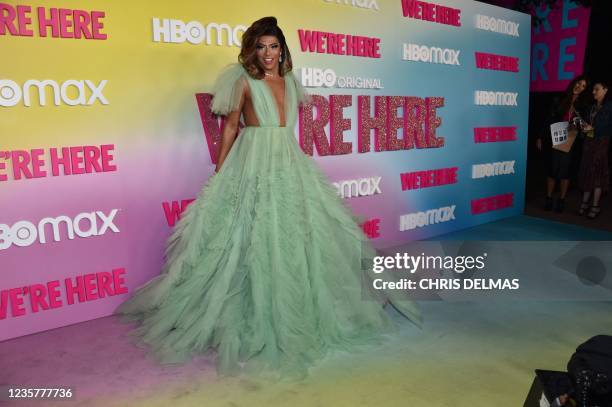 Drag queen/producer Shangela arrives for the Los Angeles Premiere of Season 2 of HBOs unscripted series "We're Here" at Sony Pictures Studios in...