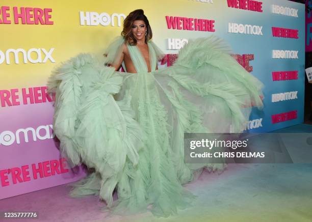 Drag queen/producer Shangela arrives for the Los Angeles Premiere of Season 2 of HBOs unscripted series "We're Here" at Sony Pictures Studios in...