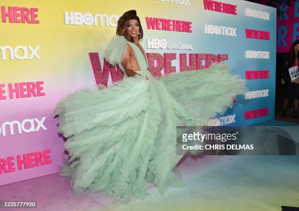 Drag queen/producer Shangela arrives for the Los Angeles Premiere of Season 2 of HBOs unscripted series "We're Here" at Sony Pictures Studios in...