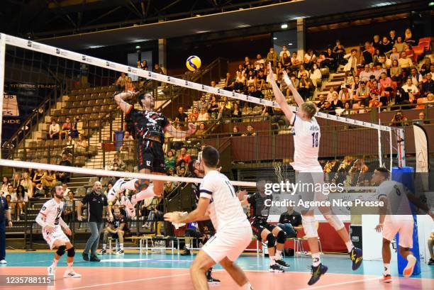 Krasimir GEORGIEV of Cannes and Mathaus JURKOVICS of Paris during the Ligue A match between Cannes and Paris on October 9, 2021 in Cannes, France.