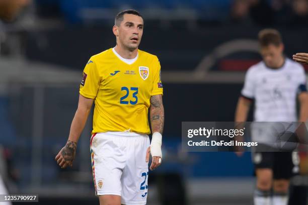 Nicolae Stanciu of Romania looks on during the 2022 FIFA World Cup Qualifier match between Germany and Romania at Volksparkstadion on October 8, 2021...