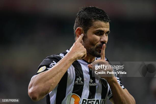 Diego Costa of Atletico MG celebrates a scored goal against Ceara during a match between Atletico MG and Ceara as part of Brasileirao 2021 at...