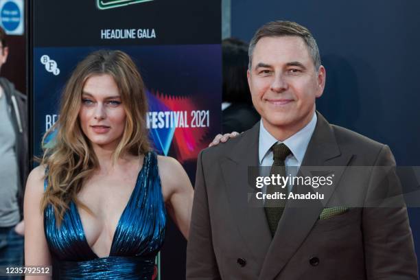 Keeley Hazell and David Walliams attend the UK film premiere of 'Last Night in Soho' at the Royal Festival Hall during the 65th BFI London Film...
