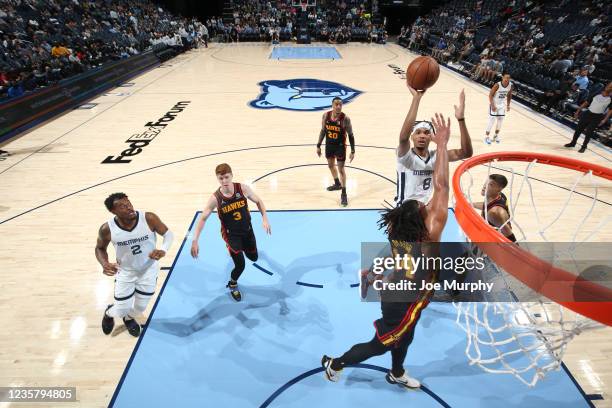 Ziaire Williams of the Memphis Grizzlies shoots the ball during a preseason game against the Atlanta Hawks on October 9, 2021 at FedExForum in...