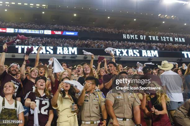 Aggie fans go wild after a first half touchdown during a game between the Alabama Crimson Tide and the Texas A&M Aggies at Kyle Field on October 9,...