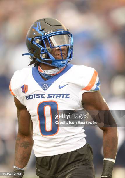 Boise State Broncos safety JL Skinner waits to see if he will be called for a targeting penalty during a game between the Boise State Broncos and BYU...