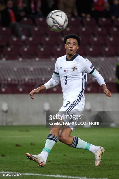 Northern Ireland's defender Jamal Lewis controls the ball during the FIFA World Cup 2022 Group C qualification football match between Switzerland and...