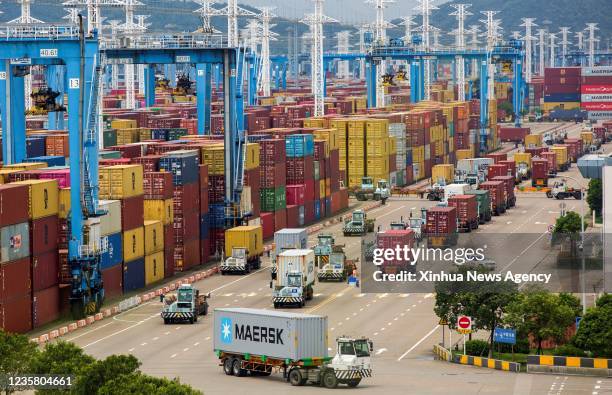 Photo taken on Aug. 15, 2021 shows a view of the Ningbo-Zhoushan Port in east China's Zhejiang Province.