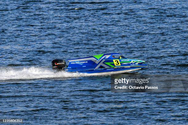 Owen Jelf from United Kingdom competes in their powerboat of Owen Jelf Racing Team during the power boating UIM F2 World Championship Grand Prix of...