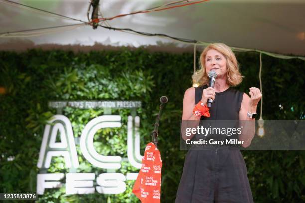 Politician Wendy Davis speaks on stage during day two of the second weekend of Austin City Limits Music Festival at Zilker Park on October 10, 2021...