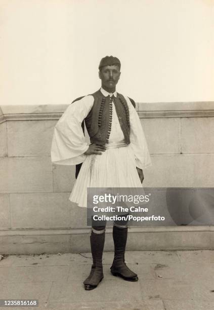 Vintage Platinotype photograph by the German Royal Court photographer Albert Meyer featuring the Greek athlete Spyridon Louis, winner of the...