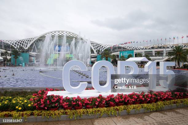 The venue of the UN Biodiversity Conference is seen in Kunming, in China's southwestern Yunnan province on October 11, 2021. - China OUT / China OUT