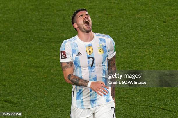 Rodrigo De Paul of Argentina reacts during the FIFA World Cup 2022 Qatar qualifying match Between Argentina and Uruguay in Buenos Aires. .