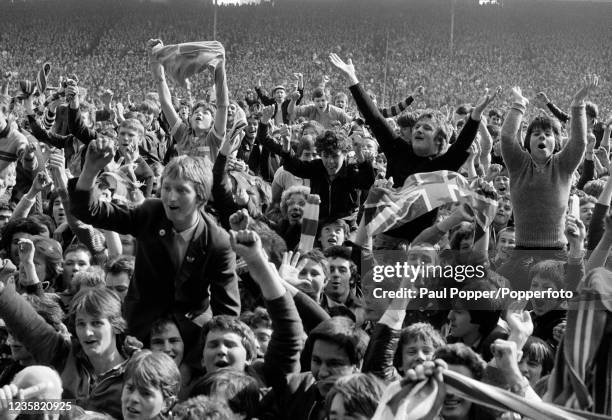 Birmingham City supporters celebrate promotion to the First Division after the Football League Division Two match between Birmingham City and Notts...