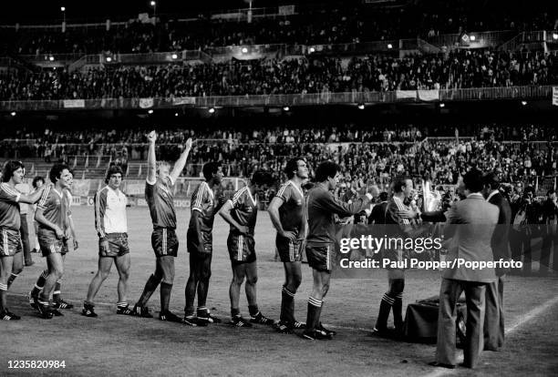 Nottingham Forest captain John McGovern receives the trophy after the European Cup Final between Nottingham Forest and Hamburg SV at the Santiago...