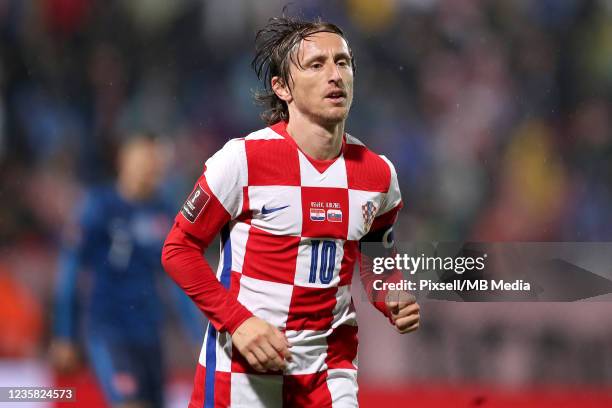 Luka Modric of Croatia in action during the 2022 FIFA World Cup Group H Qualifier match between Croatia and Slovakia at Gradski Vrt Stadium on...