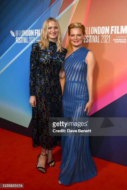 Sorel Carradine and Martha Plimpton attend the UK Premiere of "Mass" during the 65th BFI London Film Festival at BFI Southbank on October 11, 2021 in...