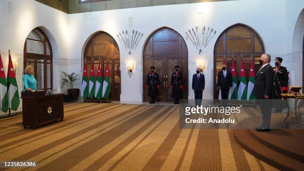 Faysal Yusuf es-Sebul swears-in as the Minister of Culture before Jordanian King Abdullah II at Al Husseiniya Palace in Amman, Jordan on October 11,...