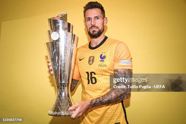 Benoit Costil of France poses after winning the UEFA Nations League 2021 Final match between Spain and France at San Siro Stadium on October 10, 2021...