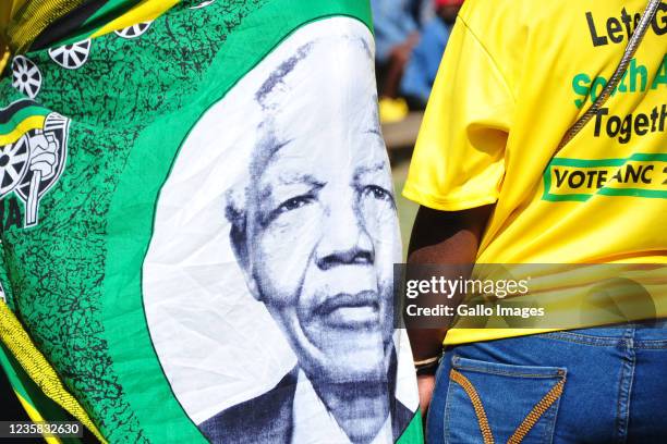 Nelson Mandela shawl during African National Congress election campaign on October 09, 2021 in Durban, South Africa. The campaign aimed to galvanize...