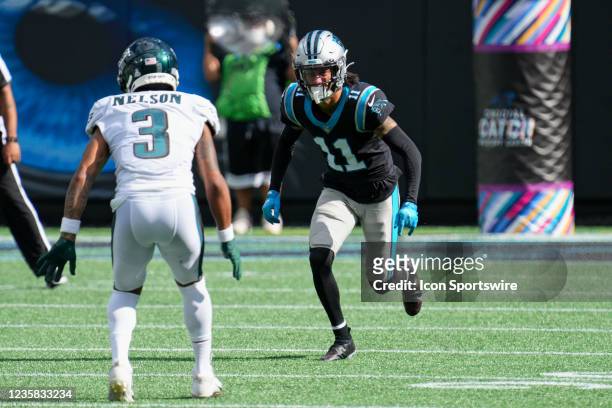 Philadelphia Eagles cornerback Steven Nelson guards Carolina Panthers wide receiver Robby Anderson during the game between the Carolina Panthers and...