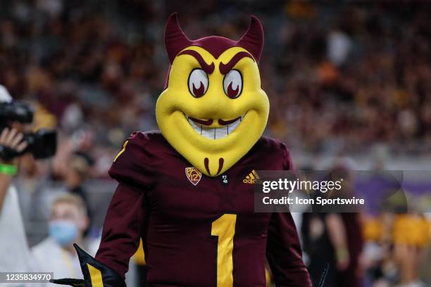 Arizona State Sun Devils mascot, Sparky, looks on during the college football game between the Stanford Cardinal and the Arizona State Sun Devils on...