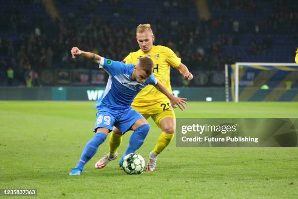 Players are seen in action during the Ukrainian First League matchday 13 game between FC Metalist Kharkiv and FC Kremin Kremenchuk wich ended with a...