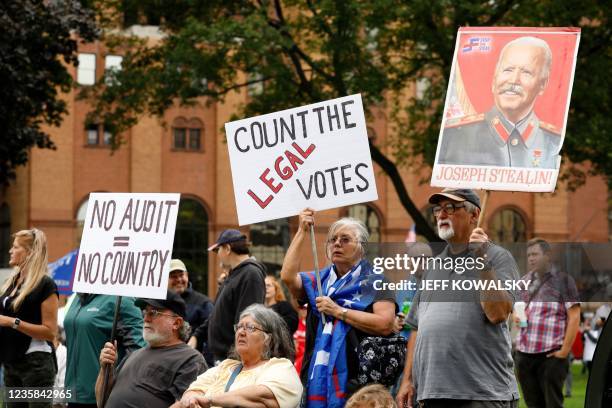 Jim O'Krey joins protesters calling for a "forensic audit" of the 2020 presidential election, during a demonstration by a group called Election...