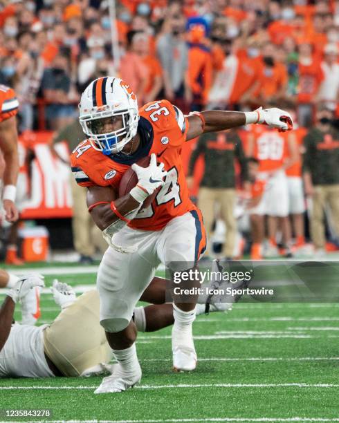 Syracuse Orange Running Back Sean Tucker runs with the ball during the second half of the college football game between the Wake Forest Demon Deacons...