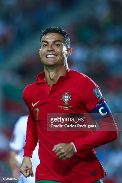 Cristiano Ronaldo of Manchester United and Portugal celebrates scoring Portugal's fifth goal and his third in the match during the 2022 FIFA World...