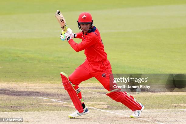 Alex Carey of the South Australian Redbacks bats during the Marsh One Day Cup match between South Australia and Queensland at Karen Rolton Oval, on...