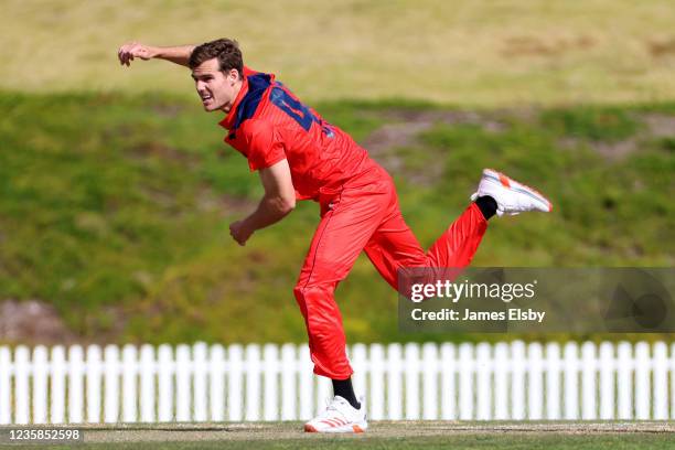 Nick Winter of the South Australian Redbacks bowls during the Marsh One Day Cup match between South Australia and Queensland at Karen Rolton Oval, on...