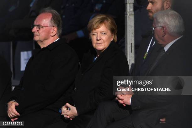 President of the Bundesrat Reiner Haseloff, German Chancellor Angela Merkel and German President Frank-Walter Steinmeier attend a final roll call...