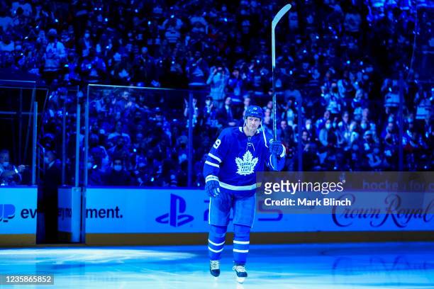 Toronto, ON Jason Spezza of the Toronto Maple Leafs is introduced before the start the first period of the home opener against the Montreal Canadiens...