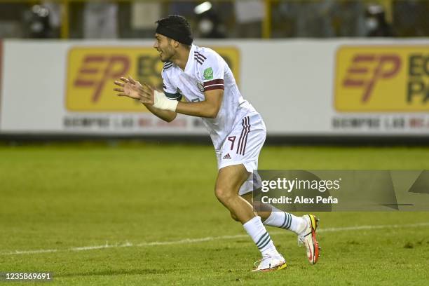 Raúl Jiménez of Mexico celebrates after scoring a goal during the match between El Salvador and Mexico as part of the Concacaf 2022 FIFA World Cup...