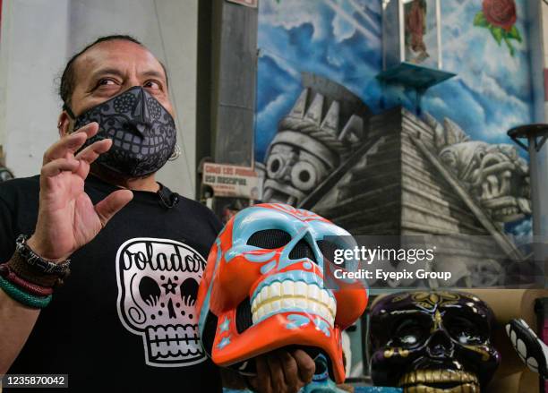 Francisco Enriquez, during the preparations for the Day of the Dead Parade 'Mexican roots' in the Visual Arts workshop "El Volador", The parade will...