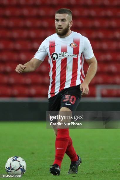 Patrick Almond of Sunderland in action during the EFL Trophy match between Sunderland and Manchester United at the Stadium Of Light, Sunderland on...