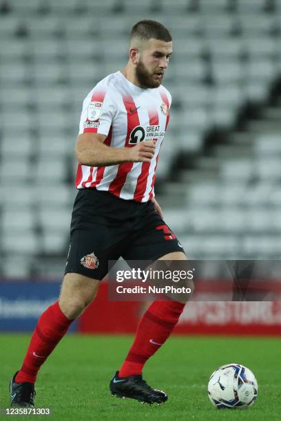 Patrick Almond of Sunderland in action during the EFL Trophy match between Sunderland and Manchester United at the Stadium Of Light, Sunderland on...