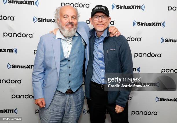 Clint Howard and Ron Howard visit SiriusXM's New York headquarters for a special "Unmasked" with SiriusXM host Ron Bennington on October 11, 2021 in...